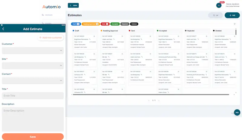 Automio Quotes - Create and Send Quotes On Site or From the Office Automio Quotes - Create and Send Quotes On Site or From the Office